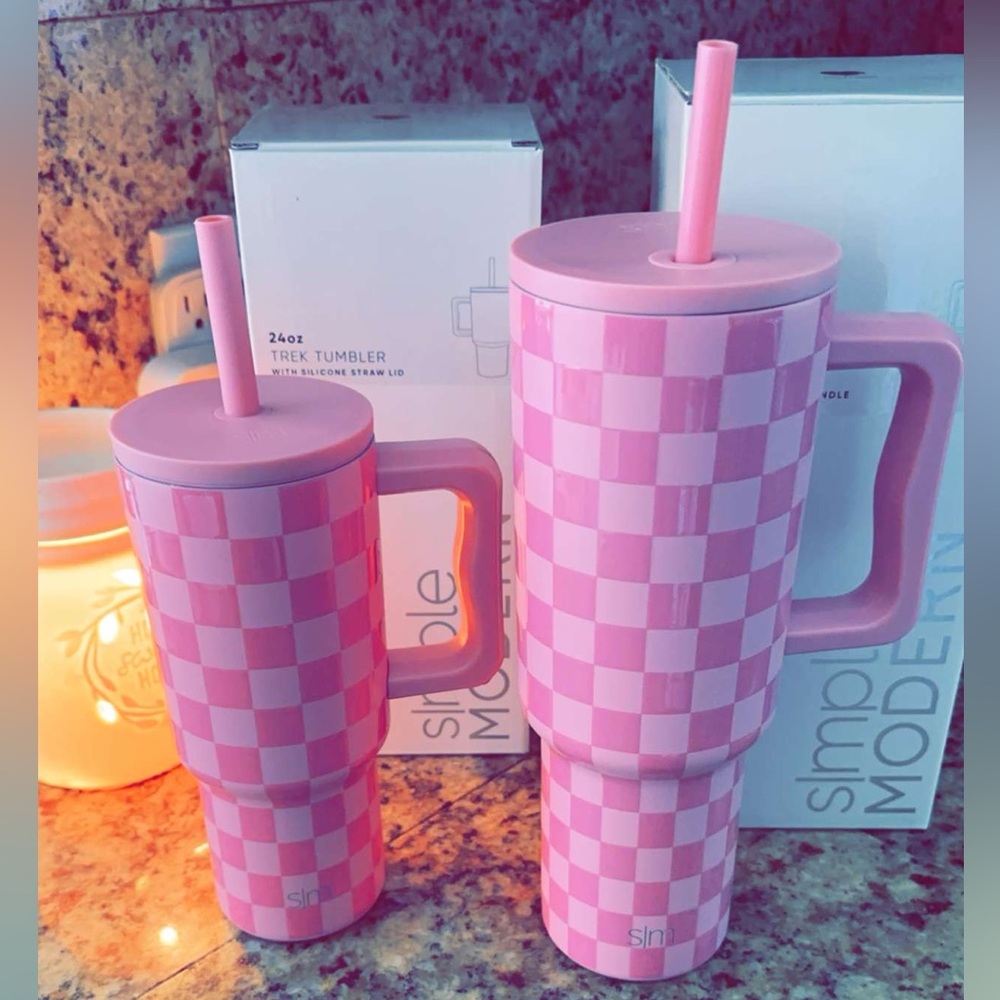 Simple Modern Pink Checkered 40 oz Tumbler (large 40 oz only)